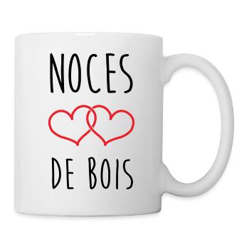 Holz-Hochzeitstag – 5 Jahre Ehe - Tasse - Weiß - Rechts