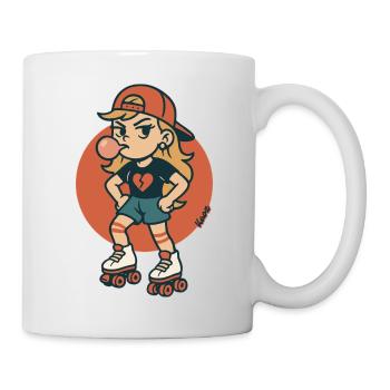 Rollschuh Mädchen mit Kaugummi - Tasse - Weiß - Rechts
