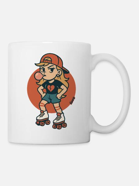 Rollschuh Mädchen mit Kaugummi - Tasse - Weiß