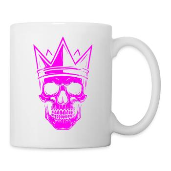 Crâne néon avec autocollant de style gothique rose couronne - Mug blanc - blanc - Droite
