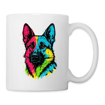 German Shepherd Pop Art Multicolor Dog Portrait - Mug - white - Right
