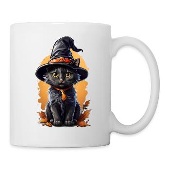 Halloween-Katz mit Hexenhut - Tasse - Weiß - Rechts