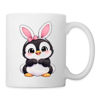 Petit œuf de Pâques avec des oreilles de lapin de lapin, dessin animé pingouin mignon - Mug blanc - blanc - Droite