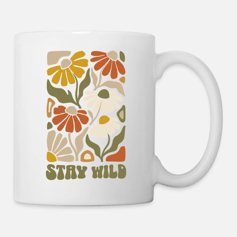 Fleurs rétro Stay Wild - Boho Floral - Mug blanc - blanc