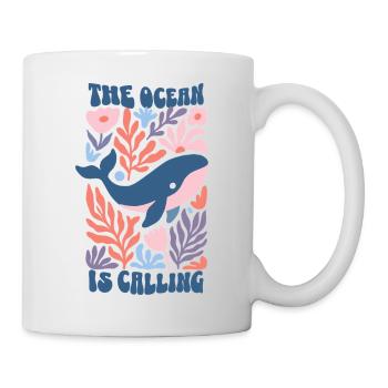 The Ocean Is Calling - Retro Whale Boho Flowers - Mug - white - Right