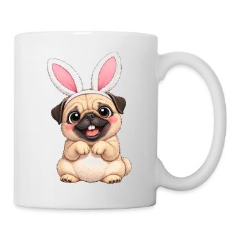 Petit chien carlin mignon avec des oreilles de lapin dessin animé de Pâques - Mug blanc - blanc - Droite