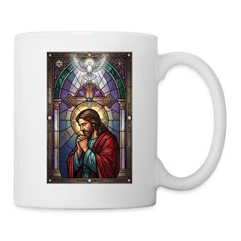 Jesus Christ prays in church - Mug - white - Right