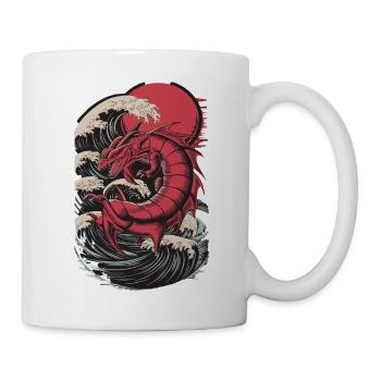 Dragon rouge dans la mer des tempêtes Vagues japonaises - Mug blanc - blanc - Droite