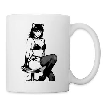 Sexy Anime Catgirl – Schwarz-Weiß Manga Style - Tasse - Weiß - Rechts
