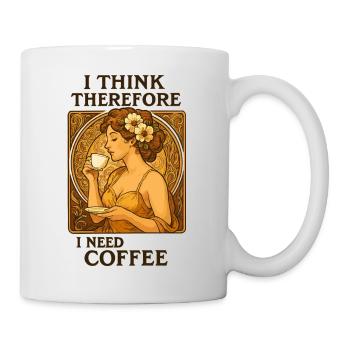 Art Nouveau Pin-Up: I think, therefore coffee - Mug - white - Right