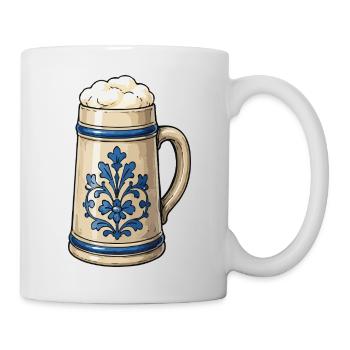 Blaue Blumendekor Biersteinkunst - Tasse - Weiß - Rechts