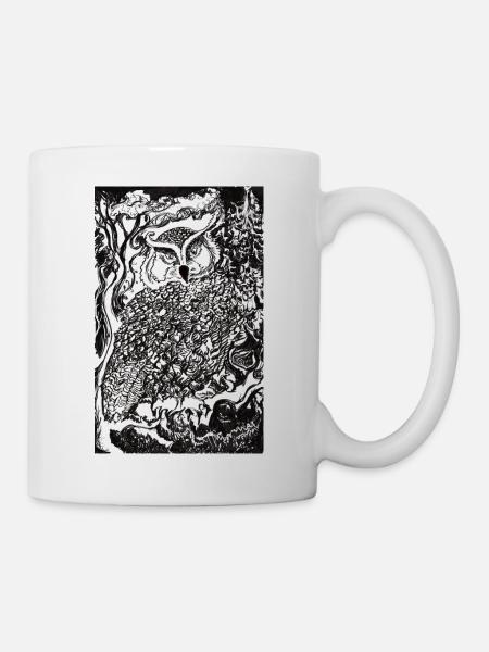 Nachtwald Eulenillustration - Tasse - Weiß