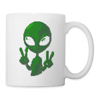 Pixel grünes Alien-Peace-Zeichen-Tee - Tasse - Weiß - Rechts