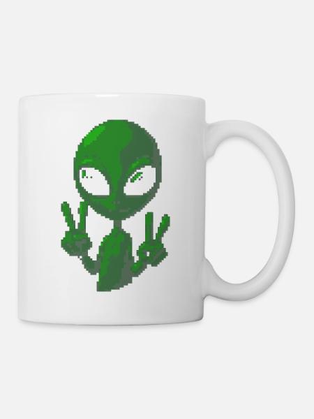 Pixel grünes Alien-Peace-Zeichen-Tee - Tasse - Weiß