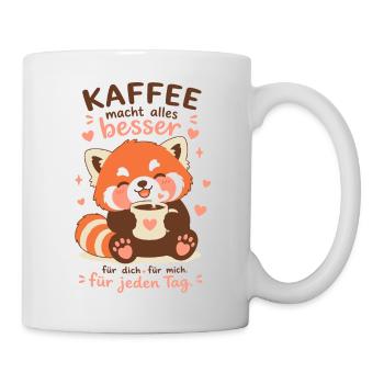 Roter Panda mit Kaffee - Tasse - Weiß - Rechts