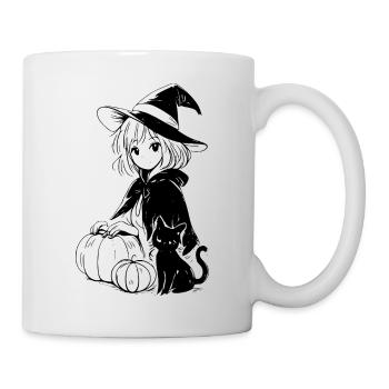 Anime Hexe Schwarze Katze Kürbis Halloween - Tasse - Weiß - Rechts