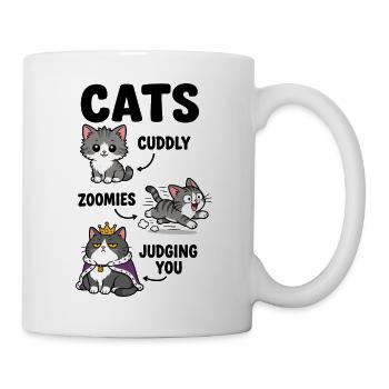 Humeurs de chat Câlins Zoomies Te jugeant Art drôle de chat - Mug blanc - blanc - Droite