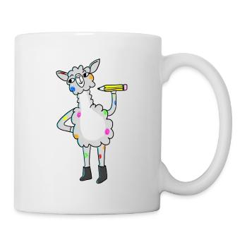 Llama with colorful dots and pencil - Mug - white - Right