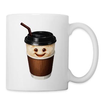Lächelnde Kaffeetasse mit Strohhalm - Tasse - Weiß - Rechts