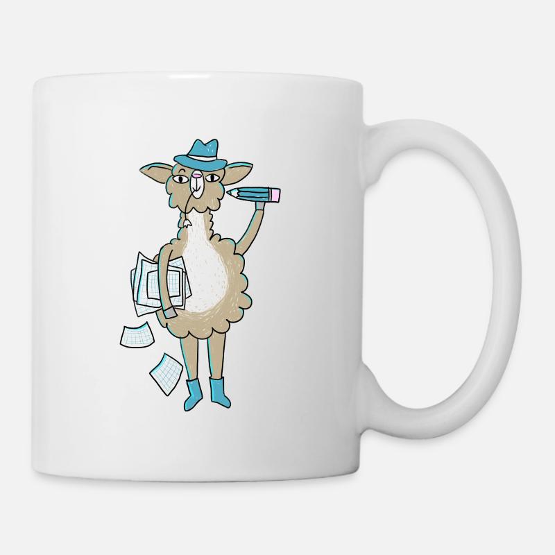 Llama with blue hat and writing utensils - Mug - white