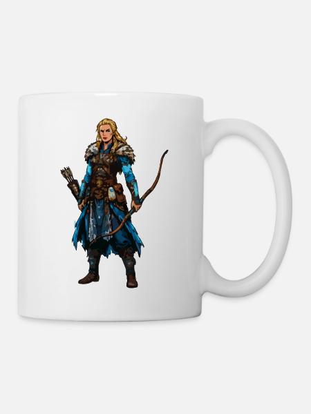 Wikinger Kriegerin mit Bogen & Fellumhang - Tasse - Weiß