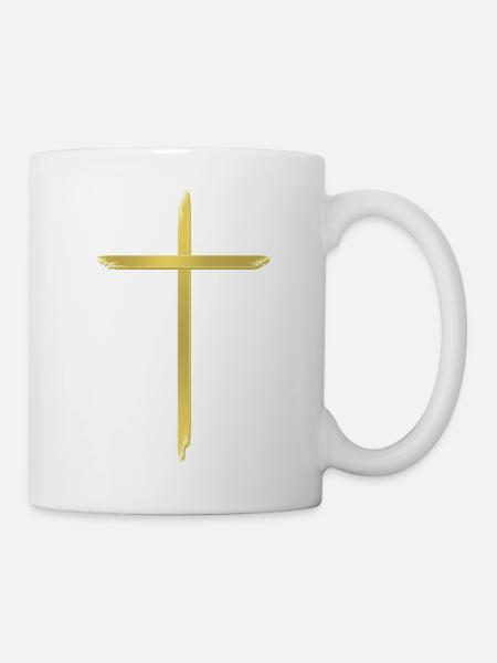 Goldenes Kreuz Pinselstrich - Tasse - Weiß
