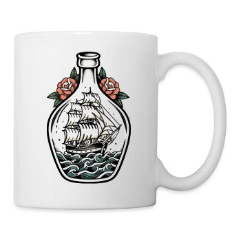 Boats in Bottle Tattoo Retro Sailboat Sea - Mug - white - Right