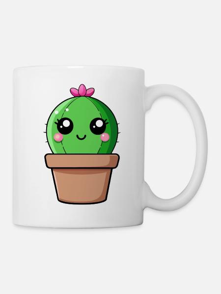 Kaktus Kawaii im Blumentopf - Tasse - Weiß