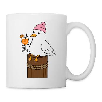Seagull with cap and cocktail - Mug - white - Right
