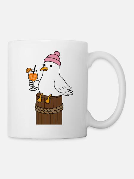 Möwe mit Mütze und Cocktail - Tasse - Weiß