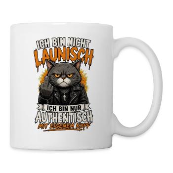 Katze Nicht Launisch Authentisch Shirt - Tasse - Weiß - Rechts