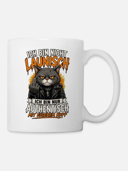 Katze Nicht Launisch Authentisch Shirt - Tasse - Weiß