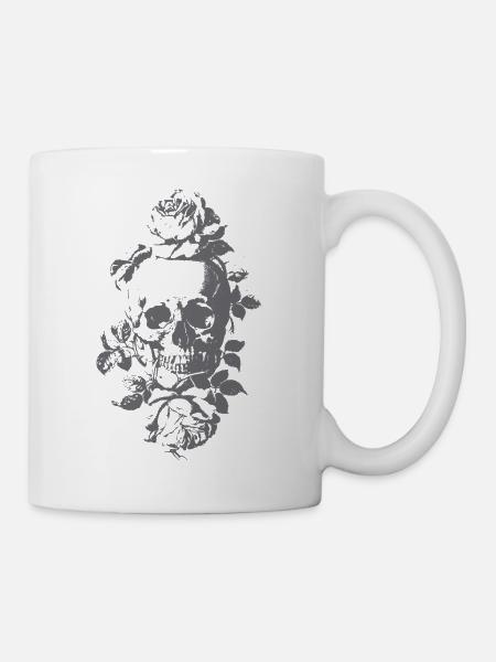 Gotische Totenkopfrosen - Tasse - Weiß