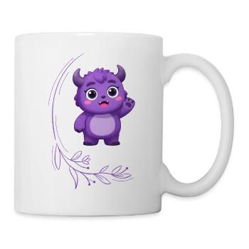 Niedliches, winkendes lila Monsterchen - Tasse - Weiß - Rechts