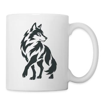 Geometrischer Wolf – Silhouette - Tasse - Weiß - Rechts