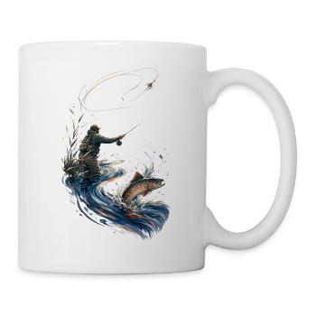 Fischer in Aktion: Aquarelllachs - Tasse - Weiß - Rechts