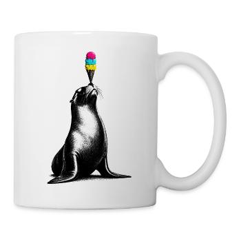 Seelöwe mit Eis im Stencil Style   - Tasse - Weiß - Rechts