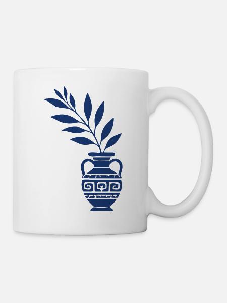 Blauer Antiker Vasenzweig - Tasse - Weiß