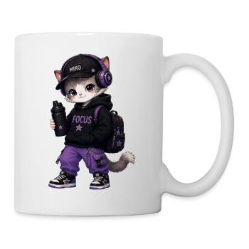 Fokus-Kätzchen im lila Hoodie - Tasse - Weiß - Rechts