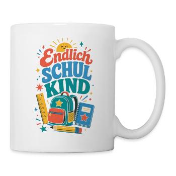 Endlich Schulkind – bunte Schultasche - Tasse - Weiß - Rechts