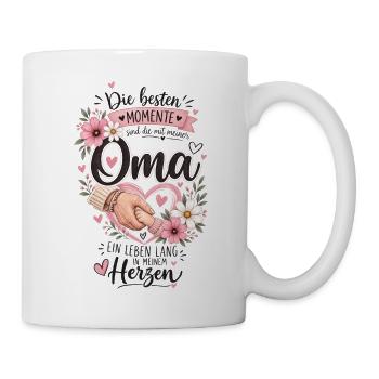 Oma Moments: Liebevolle Hand und Blüten - Tasse - Weiß - Rechts
