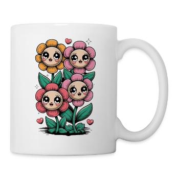 Kawaii Flowers Faces Cute Cartoon Flowers With - Mug - white - Right
