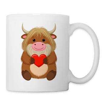 Comic Highland Kuh mit rotem Herz – Liebe Art - Tasse - Weiß - Rechts