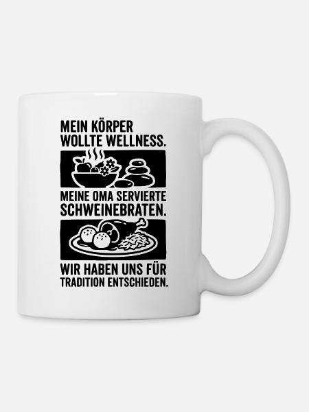 Oma Essen Tradition Wellness Schweinebraten - Tasse - Weiß