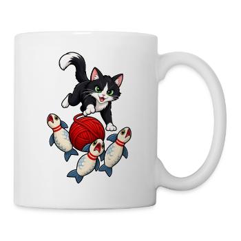 Bowlingkatzen-Wollknäuel-Strike - Tasse - Weiß - Rechts