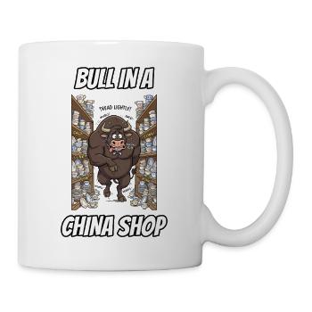 Bulle im Porzellanladen – Witzige wörtliche Idiom-Zeichentrickserie - Tasse - Weiß - Rechts