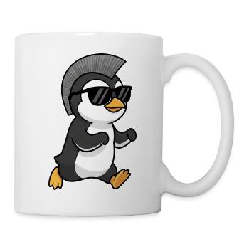 Pinguin Punk Irokese Sonnenbrille Cartoon - Tasse - Weiß - Rechts