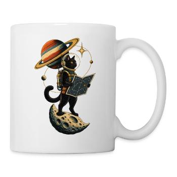 Schwarze Katze Astronaut Weltraum Mond Sterne - Tasse - Weiß - Rechts