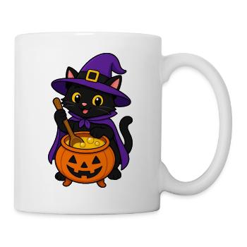 Schwarze Katzenhexe braut einen leuchtenden Trank - Tasse - Weiß - Rechts