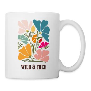 Wild & Free – Buntes Blumenmotiv im Retro-Look - Tasse - Weiß - Rechts